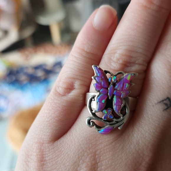 Gorgeous sterling silver s925 crushed opal butterfly ring - Picture 3 of 6